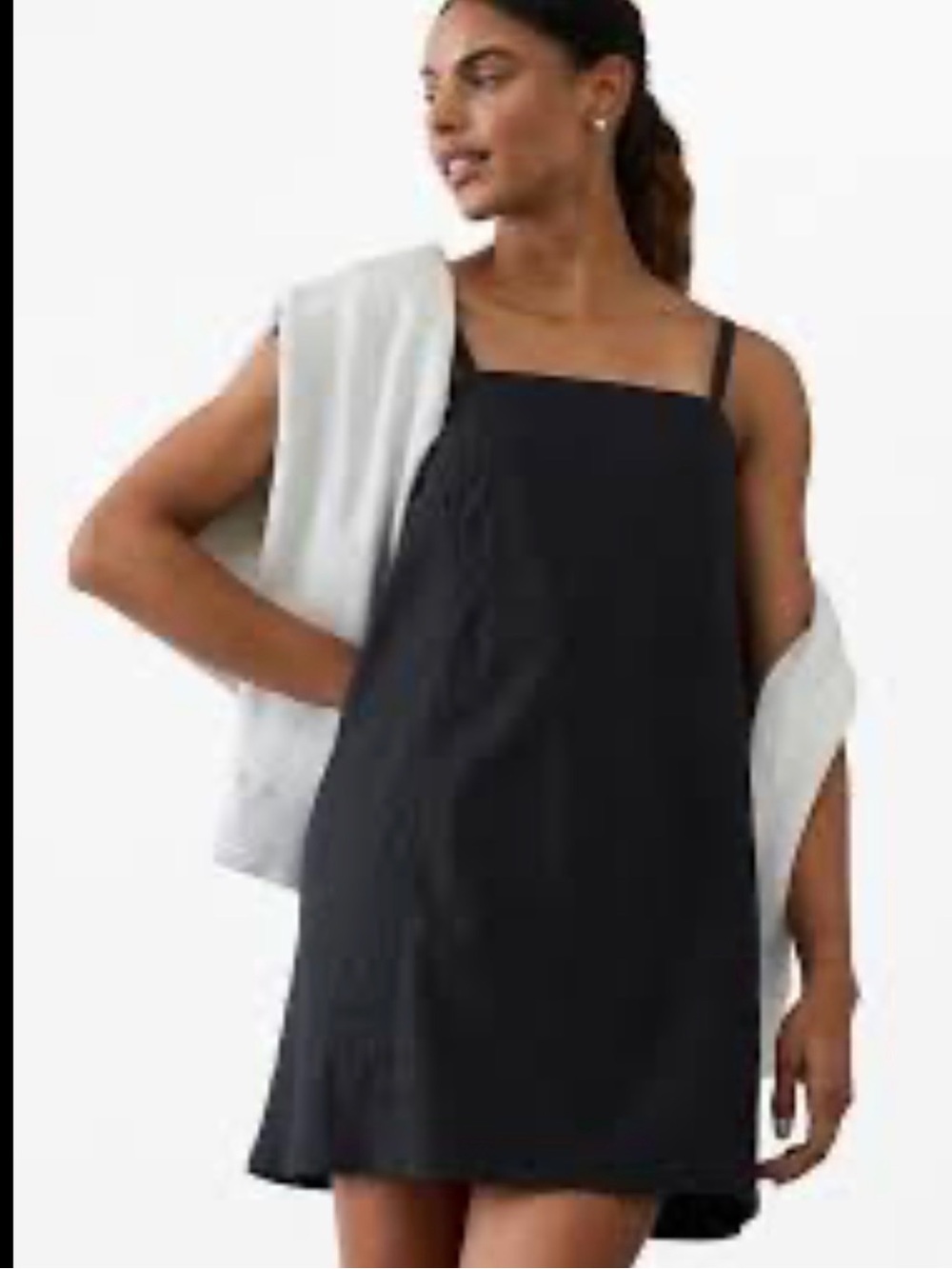 Athleta Paradise Cami Dress Black Linen Short Summer Dress Pockets Small NEW